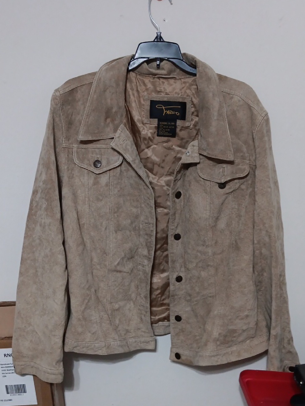 Leather Suede Jean Jacket in Beige/Tan